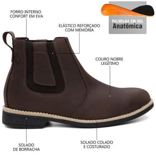 Bota Botina Masculina Chelsea 100% Couro Palmilhas De Gel