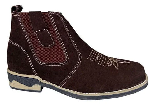 Botina Country Masculina, Bordada, Em Couro Legítimo
